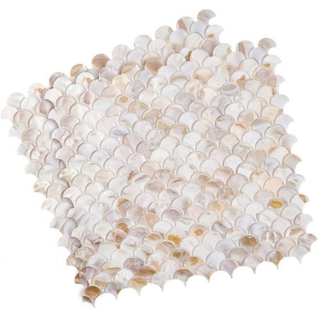 2 Pcs Self Adhesive Wall Tiles 12.4x12.2 Inch Mother of Pearl Fishscale Tiles Peel and Stick Backsplash Shell Tiles for Kitchen Wall Bathroom Bedroom Decor 1set