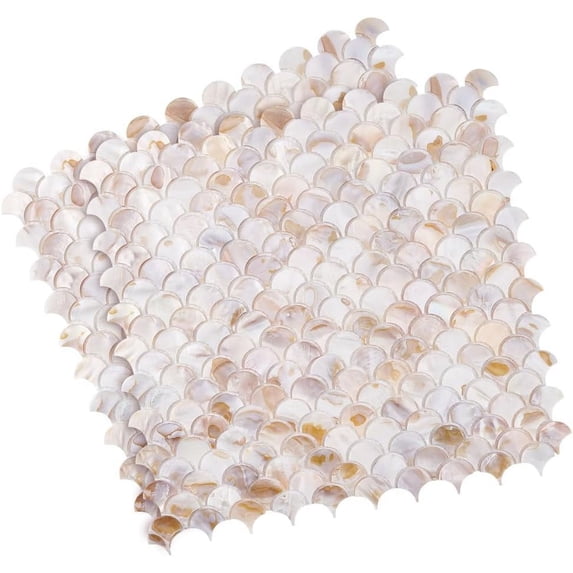 2 Pcs Self Adhesive Wall Tiles 12.4x12.2 Inch Mother of Pearl Fishscale Tiles Peel and Stick Backsplash Shell Tiles for Kitchen Wall Bathroom Bedroom Decor for DIY