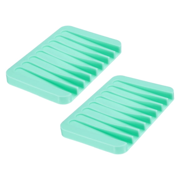 2 Pcs Self Draining Silicone Soap Dish, Soap Tray with Drainage for Bathroom Shower Kitchen Sink, 4.5" x 3.1" x 0.4", Mint Green