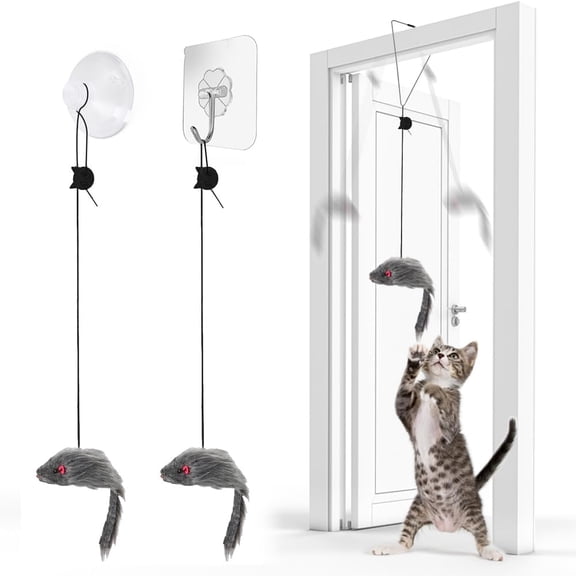 2 Pcs Self Play Hanging Door Cat Mouse Toys for Bored Indoor Adult Cats Kitten,Interactive Mice Hunting Exercising Eliminating Boredom, All Breeds
