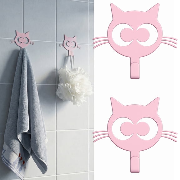 2 Pcs SelfAdhesive Hooks, Over The Door Hooks, Towel Hooks for Bathrooms, Stick On Wall and Door Hooks for Hanging, Bathroom Towel Hooks(Pink)