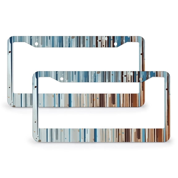 2 Pcs Set Abstract Lines Pattern Blue Brown License Plate Frames Geometric Stripe Car Front License Plate Frame Quality Aluminum 2 Hole for Women Men US Vehicles