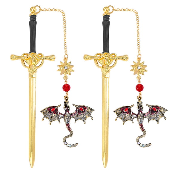 2 Pcs/Set Book Markers Metal Reading Bookmarks Dragon Swords Page Markers Fantasy Dragon Bookmarks for Book Lovers