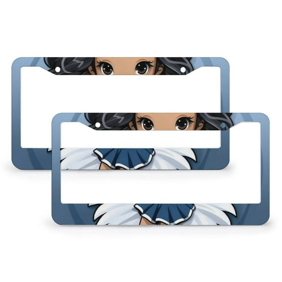 2 Pcs Set Cheerleader Girl License Plate Cover Cheer Team Gift License Plate Frames Cover Holders Aluminum 2 Hole for Women Men Auto Decoration Hardware