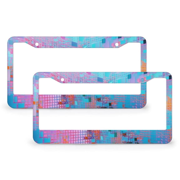 2 Pcs Set Colorful Abstract Print Purple Blue License Plate Frame Geometry Abstract Art License Plate Cover Front Plates Frames Car Tag Frame Stainless Aluminum 2 Round Holes Fits All Car