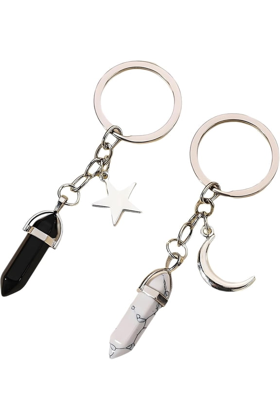 2 Pcs Set Couple Crystal Stone Keychain Natural Obsidian White Turquoise Healing Crystal Keychain