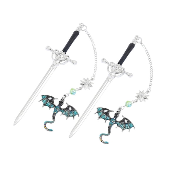 2 Pcs/Set Creative Bookmarks Fantasy Dragon Page Markers Reading Bookmarkers Dragon Swords Bookmarks Metal Bookmarks
