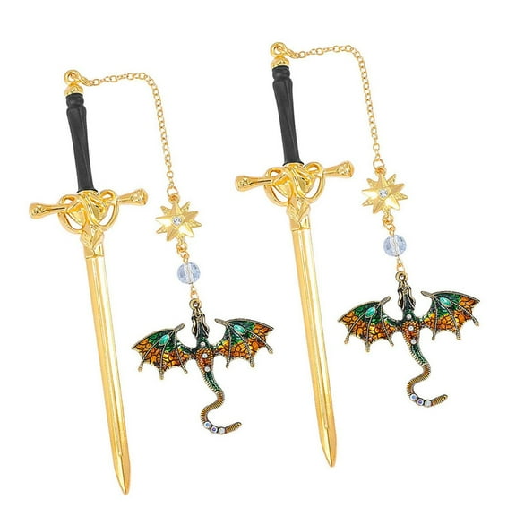 2 Pcs/Set Creative Bookmarks Fantasy Dragon Page Markers Reading Bookmarkers Dragon Swords Bookmarks Metal Bookmarks
