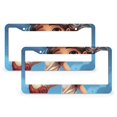 thumbnail image 1 of 2 Pcs Set Cute Cartoon Brunette Girl Play Baseball License Plate Frames Unique Sports Souvenir Personalized License Plate Frame Aluminum Metal 2 Round Holes Gift for Dad, 1 of 6