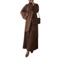 thumbnail image 1 of 2 Pcs/Set Fall Spring Women Retro Top Skirt Set Crew Neck Long Sleeves Mid Length Top Pleated A-line Loose Maxi Skirt Commuting Dating Outfit, 1 of 7