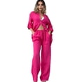 thumbnail image 1 of 2 Pcs/Set Fall Spring Women Shirt Pants Set Long Sleeves Stand Collar Button-down Blouse Elastic Waist Trousers OL Commuting Sport Pantsuit Outfit, 1 of 8