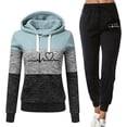 thumbnail image 1 of 2 Pcs/Set Fall Winter Hoodie Pants Set Printed Colorblock Drawstring Patch Pocket Top Drawstring Elastic Waist Ankle-banded Trousers Lady Tracksuit Sport Outfit, 1 of 8