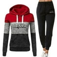 thumbnail image 1 of 2 Pcs/Set Fall Winter Hoodie Pants Set Printed Colorblock Drawstring Patch Pocket Top Drawstring Elastic Waist Ankle-banded Trousers Lady Tracksuit Sport Outfit, 1 of 8