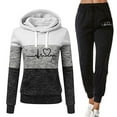 thumbnail image 1 of 2 Pcs/Set Fall Winter Hoodie Pants Set Printed Colorblock Drawstring Patch Pocket Top Drawstring Elastic Waist Ankle-banded Trousers Lady Tracksuit Sport Outfit, 1 of 8