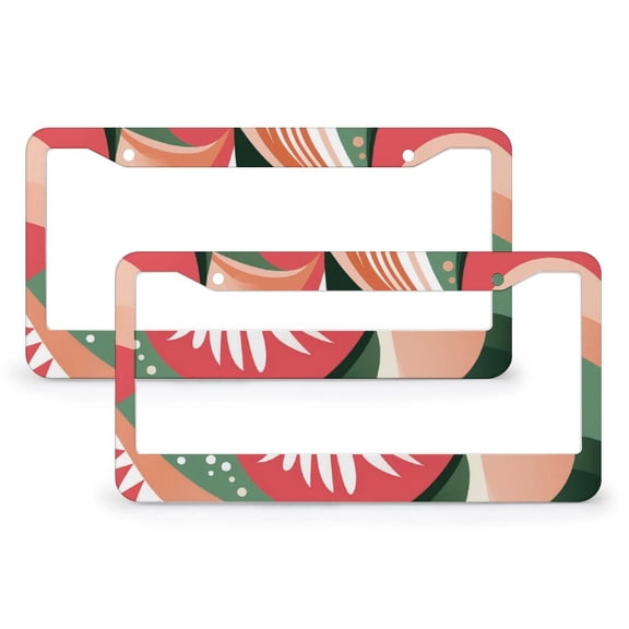 2 Pcs Set Green And Orange Geometric Shapes License Plate Frame Christmas Holiday Auto Car Accessories Tag Stainless Aluminum 2 Round Holes for US Standard Vehicles for Women Men