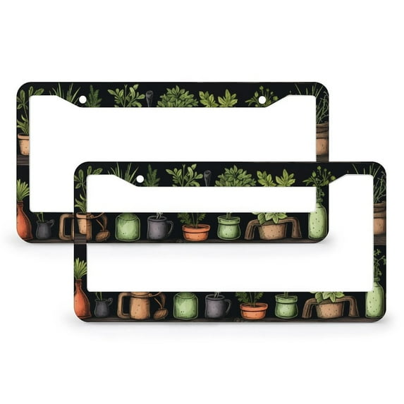 2 Pcs Set Herbs for The Kitchen License Plate Cover Sage Green Floral Vintage License Plate Frame License Plate Shield Frame Quality Aluminum 2 Hole Car Accessories US Canada Standard