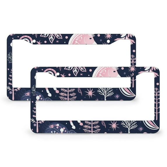 2 Pcs Set Horse Christmas Pattern I Love Pink License Plate Frame Animal Lovers Gifts Car Accessories Stainless Aluminum 2 Holes Funny Cute for USA Canada Vehicles