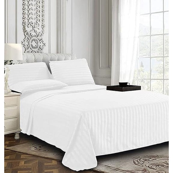 2 Pcs Set Indian Cotton Stain Strip Bedsheets , 400 TC Premium Cotton Bedsheets for Home , Hotels & Guest House with 2 Pillow Cover Size ( Super King 108" x 108" )