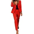 thumbnail image 1 of 2 Pcs/Set Lady Formal Coat Pants Set Long Sleeves Button Decor Lapel Cardigan Mid Length Jacket Straight High Waist Trousers Formal Business Commuting Outfit, 1 of 8