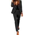 thumbnail image 1 of 2 Pcs/Set Lady Formal Coat Pants Set Long Sleeves Button Decor Lapel Cardigan Mid Length Jacket Straight High Waist Trousers Formal Business Commuting Outfit, 1 of 1