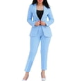 thumbnail image 1 of 2 Pcs/Set Lady Formal Coat Pants Set Long Sleeves Double Buttons Tight Waist Cardigan Mid Length Jacket Straight High Waist Trousers Formal Business Commuting Outfit, 1 of 8
