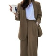 thumbnail image 1 of 2 Pcs/Set Lady Formal Coat Pants Set Long Sleeves Open Stitch Cardigan Mid Length Jacket Loose Straight Wide Leg High Waist Trousers Formal Business Commuting Outfit, 1 of 8