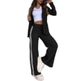thumbnail image 1 of 2 Pcs/Set Lady Formal Coat Pants Set Turn-down Collar Long Sleeves Jacket Loose Striped Wide Leg Trousers Casual Daily Wear Commuting Outfit, 1 of 8