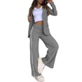 thumbnail image 1 of 2 Pcs/Set Lady Formal Coat Pants Set Turn-down Collar Long Sleeves Jacket Loose Striped Wide Leg Trousers Casual Daily Wear Commuting Outfit, 1 of 1