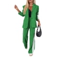 thumbnail image 1 of 2 Pcs/Set Lady Formal Coat Pants Set Turn-down Collar Single-breasted Long Sleeves Jacket Loose Striped Wide Leg Trousers Casual Daily Wear Commuting Outfit, 1 of 8
