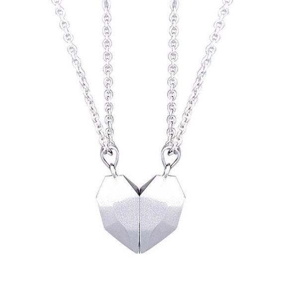 2 Pcs/Set Matching Necklace Magnetic Geometric Creative Unisex Memorial Meaningful His-and-hers Necklace for Couple