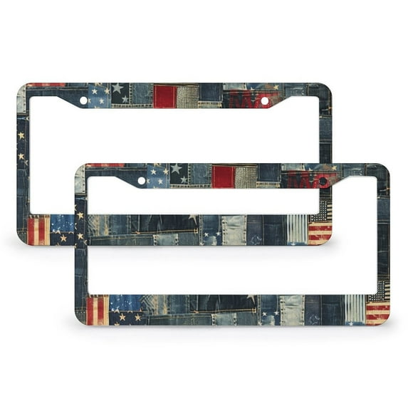 2 Pcs Set Patriotic Streaks Parallel Patchwork License Plate Cover USA Patriotic 4th of July Independence Memorial Day Car License Plate Frame Stainless Aluminum 2 Hole for Girl Women Men Vehicles