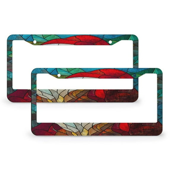 2 Pcs Set Santa Claus License Plate Cover Christmas Decorations Car License Plate Frame Stainless Aluminum 2 Round Holes for US And CA Universal Aluminum Tag Frame for Front and Rear Car Tags