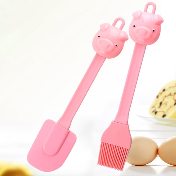 2 Pcs/Set Silicone Spatula and Brush Set, Heat Resistant Non Stick Rubber Kitchen Utensil Tool Creative Cake Baking Scraper for Cooking, Baking, Mixing, BBQ, Marinate, Grill, Basting