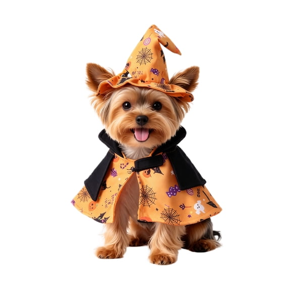 2 Pcs Set, Small Dog Halloween, Pumpkin Dog Set, Hat and Cape Outfit, Halloween for Dogs, Pet Holiday Apparel for Festive Dress Up Parties, Orange and Black Patterned