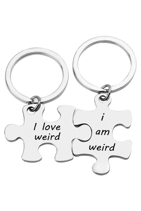 2 Pcs/Set Stainless Steel Puzzle Pendant Couple Keychains Inspirational Word Key Chains for Valentine's Day Gifts