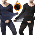 thumbnail image 1 of 2 Pcs/Set Thermal Underwear for Men Ultra Soft Long Johns Fleece Lined Warm Base Layer Mens Thermals top and Bottom, 1 of 8