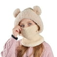 thumbnail image 1 of 2 Pcs Set Toddler Hat Hooded Scarf Baby Winter Knitted Hat With Pompom & Warm Lined - Thick Soft Yarn Cap,Warm Thermal for Cold Weather,Stylish Headwear for Outdoor Activities,Size:One Size, 1 of 4