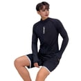 thumbnail image 1 of 2 Pcs/Set Unisex Swimsuit Quick-drying Breathable Soft Leaf Print O Neck Long Sleeves Wetsuit Pockets Couple Surfing Clothes Diving Bathing Suit Water Sport Swimwear-L,Mens, 1 of 8