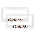 thumbnail image 1 of 2 Pcs Set Wife Mom Boss Badass Funny Sarcastic Mother's Day License Plate Cover Boss Lady Quote License Plate Cover Frame Quality Aluminum Metal 2 Holes for Women Men Auto Decoration Hardware, 1 of 6