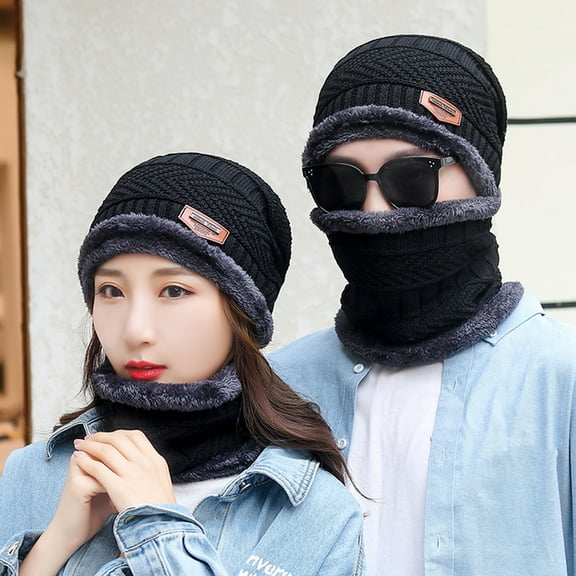 2 Pcs/Set Winter Beanie Hat Scarf Warm Thick Knit Set for Men Women