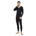 thumbnail image 1 of 2 Pcs/Set Winter Men Thermal Underwear Set V Neck Long Sleeve Warm Thick Plush Seamless Pure Color Slim Fit Elastic Men Pajamas Set Sports Tracksuit Top Pants Set, 1 of 1