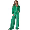 thumbnail image 1 of 2 Pcs/Set Women Coat Pants Suit Golden Velvet Zip-up Stand Collar Long Sleeve Top Drawstring Elastic Waist Wide Leg Loose Trousers Winter Daily Wear Tracksuit, 1 of 8