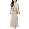 thumbnail image 1 of 2 Pcs/Set Women Coat Pants Suit Turn-down Collar Long Sleeves Suit Coat A-line Sleeveless Strappy Dress OL Commute Formal Business Outfit, 1 of 8