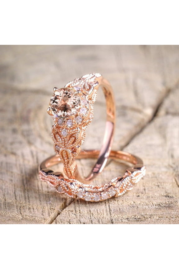 2 Pcs/Set Women Rose Gold Zircon Wedding Engagement Rings