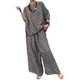 thumbnail image 1 of 2 Pcs/Set Women Spring Top Pants Set Plaid Print Three-quarter Sleeves Round Neck Split Back T-shirt Wide Leg Elastic Waist Loose Trousers Casual Daily Wear Outfit, 1 of 8