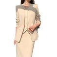 thumbnail image 1 of 2 Pcs/Set Women Suit Coat Skirt Set Formal Business Style Long Sleeves Open Sticth Coat High Waist Slim Fit A-line Midi Skirt OL Commuting Office Outfit, 1 of 8