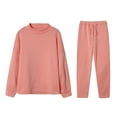 thumbnail image 1 of 2 Pcs/Set Women Top Pants Set High Collar Long Sleeves Solid Color Sweatshirt Drawstring Elastic Waist Loose Trousers Sport Outfit Fall Spring Tracksuit, 1 of 8