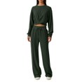 thumbnail image 1 of 2 Pcs/Set Women Top Pants Set Round Neck Long Sleeve Crop Top Drawstring Elastic Waist Wide Leg Sweatpants Sport Outfit Spring Autumn Tracksuit, 1 of 8
