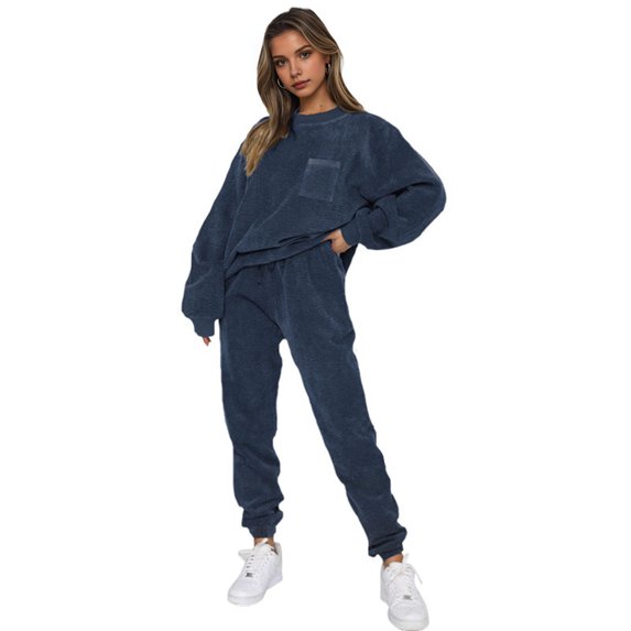 2 Pcs/Set Women Top Pants Set Round Neck Long Sleeve Elastic Cuff Sweatshirt Pure Color Stretchy High Waist Ankle-banded Trousers Sport Fitness Tracksuit