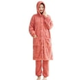 thumbnail image 1 of 2 Pcs/Set Women Winter Bathrobe Pants Set Thick Fleece Keep Warm Hooded Single-breasted Robe with Pockets Loose Homewear Trousers Sleepwear Pajamas, 1 of 8